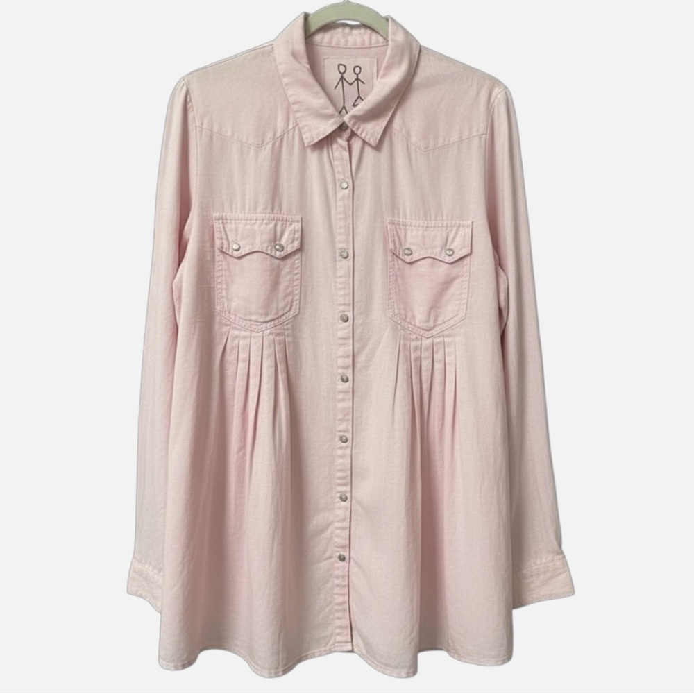 Pete & Greta by Johnny Was Pink 100% Cotton Western Snap Tunic Top M Lagenlook